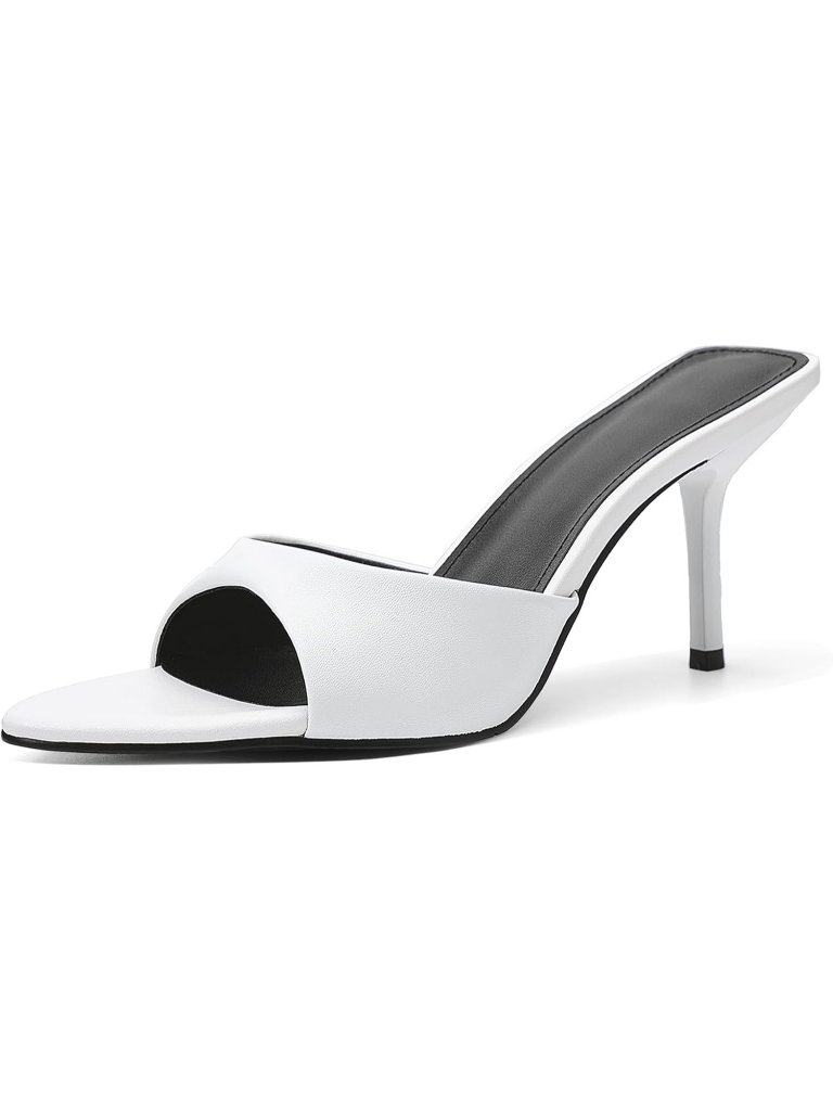 Women's White Rubber Pointed Toe Mule Open Toe Kitten Party Wedding Heel